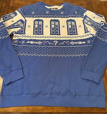 Ripple Junction Doctor Who Ugly Christmas Sweater Tardis Blue Unisex Large