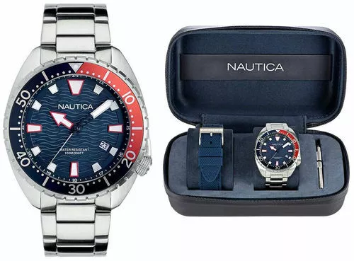 Orologio Uomo Nautica Acciaio Special Box Con Cinturino Gomma Cacciavite Regalo