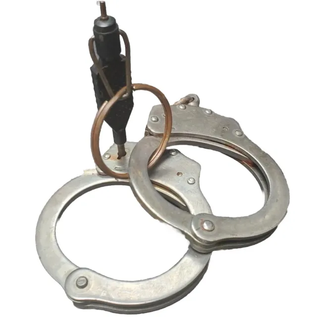 Police Grade Silver Metal Handcuffs with Key Steel Finish Sturdy RM1