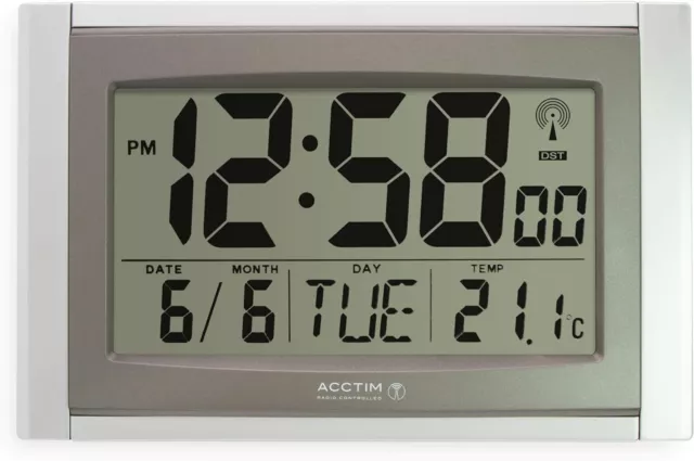 Acctim Stratus Digital Wall/Desk Clock Radio Controlled Tabletop LCD Display Da