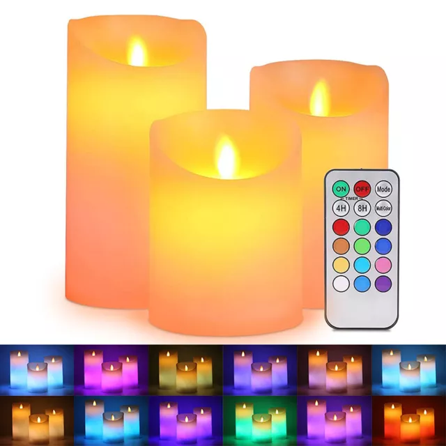 Flameless Pillar Candles Color Changing LED Flickering Candles Timmer Tea Lights