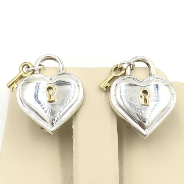Boucles d'oreilles en argent sterling Tiffany & Co. 18 carats cadenas cœur clé oméga dos