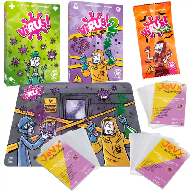 Juego De Cartas Virus + Virus 2 + Halloween + Tapete + 120 Fundas Hecha A Medida