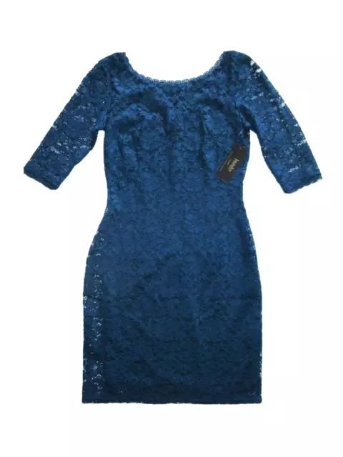 NWT Laundry by Shelli Segal Petite Poseidon Blue Elbow Sleeve Lace Dress 4P