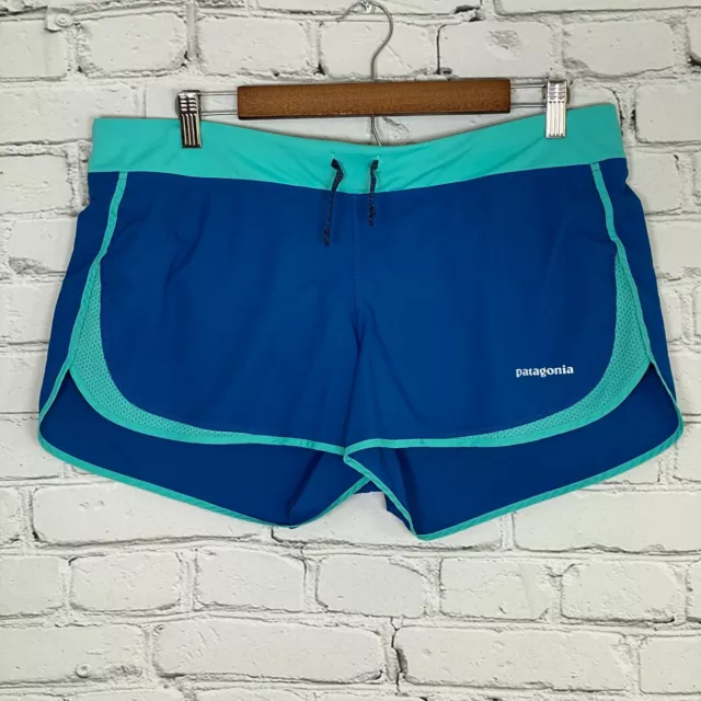 Patagonia Strider Running Shorts Womens Size L Blue Teal Drawstring Liner 2.5"