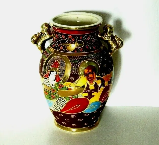 Satsuma Style Vase Jug Animal Handle Cloisonné Marked Art Deco Urn Vintage Japan