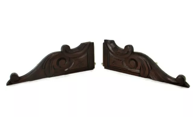 Pair  Corbels Hand Carved Wood  Pediment Finial Architectural Brackets Antique