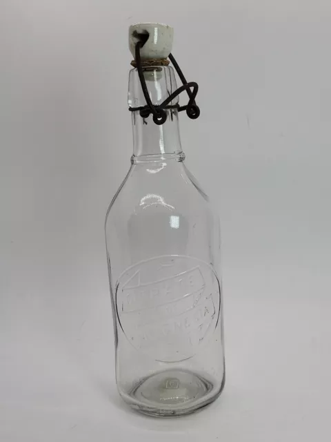 Glass Citrate Of Magnesia Embossed Bottle With Bail & Porcelain Stopper Vintage