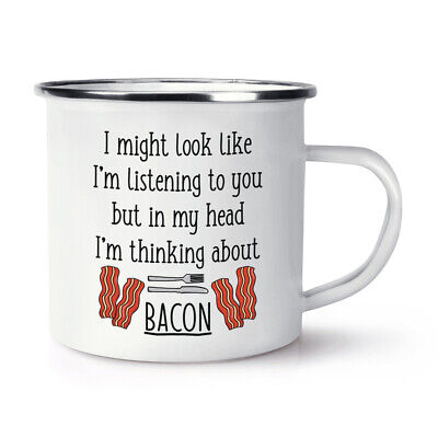 I Potresti Guardare Come I' Ascolto a Voi Bacon Smalto Tazza Divertente Maiale