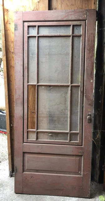 36”Wx84”Lx1 1/8”D Antique Vintage Old SOLID Wood Wooden Door With Glass Windows