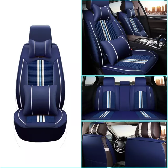 Car Seat Covers 5-Seats Full Set for Nissan Leather Protection Cushion Blue