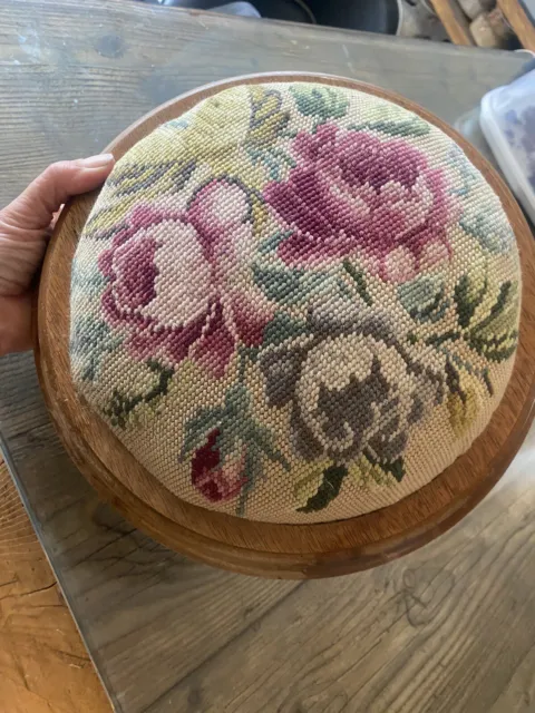 Vintage Victorian Style Round Foot Stool Tapestry Roses Floral Circular Padded