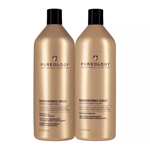 NEW! PUREOLOGY NANO Works Gold Shampoo and Conditioner Liter Set 33.8 ...