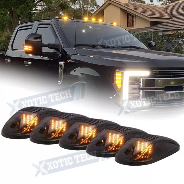 5x Black Smoked Lens Amber LED Cab Roof Marker Running Lights For Truck SUV 4x4