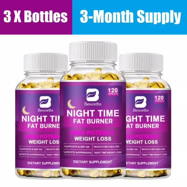 3 Bottles Night Time Fat Burner Supplement - Weight Loss - Appetite Suppressant