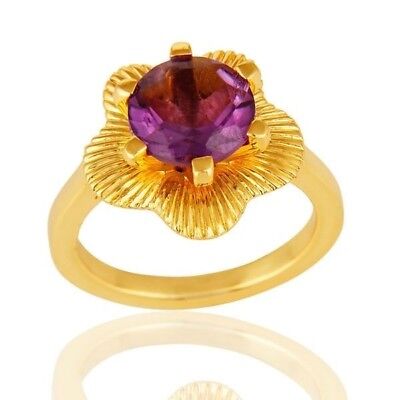 18K Gold Plated 925 Sterling Silver Natural Amethyst Ring Jewelry