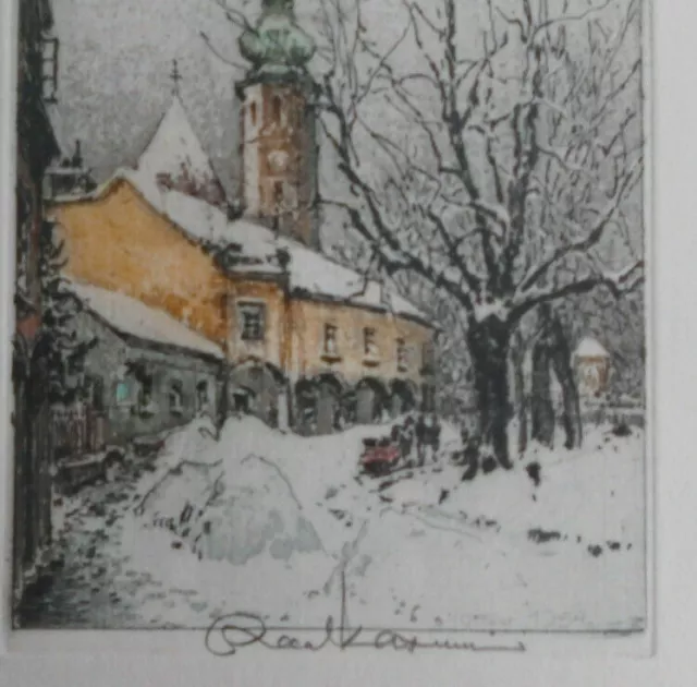 Aquarell Bild Original Winterlandschaft Kirche Kutsche signiert