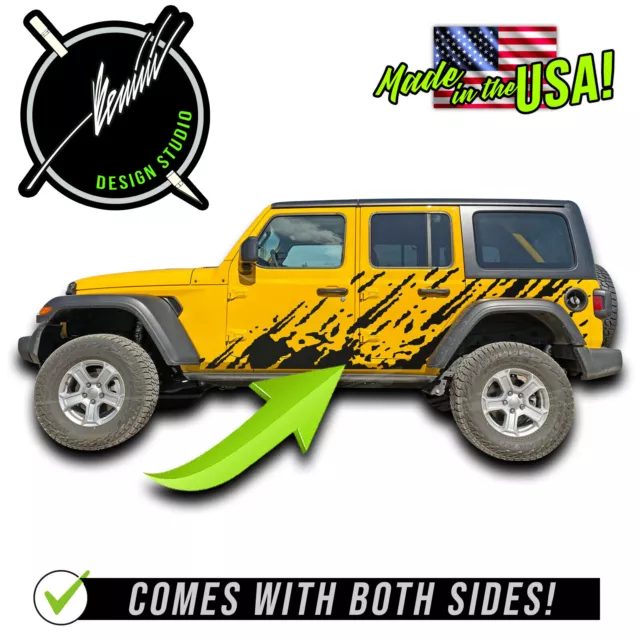 Mud Splash Splatter Side Stripes Graphics Decal -Fits- Jeep Wrangler JL 2 4 Door