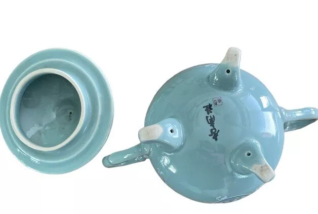 VINTAGE KOREAN CELADON Porcelain Crane Teapot And Sugar Bowl 16 Piece ...