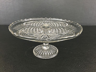 Antique clear pressed glass footed cake plate, 1890's 1900's
