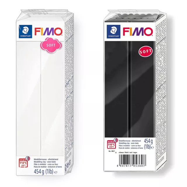 FIMO Soft 454g Polymer Modelling Clay - Oven Bake clay - Black and White