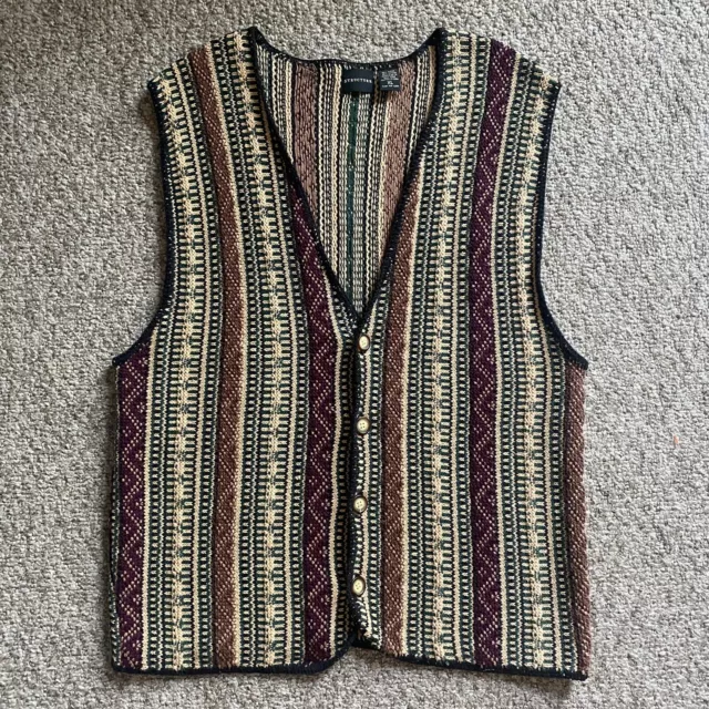 Structure Sweater Vest Mens XL Colorful Striped Cardigan Button Up Vintage READ