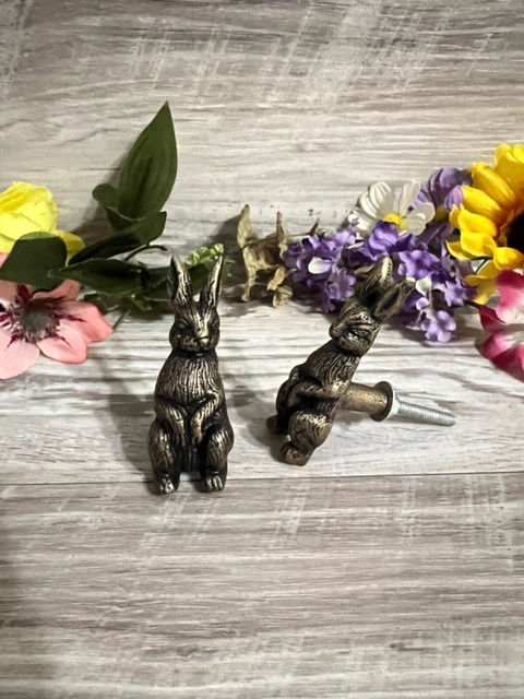 Set of 2 Metal Bronze Bunny rabbit Drawer Dresser furniture cabinet knob