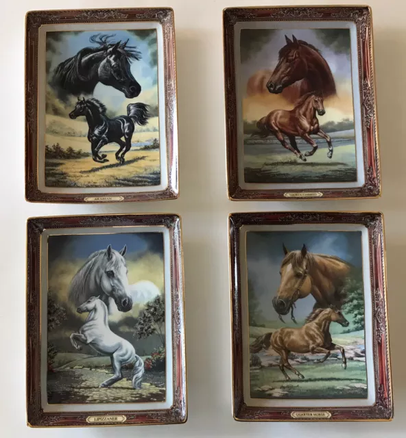 Set Of 4 Horse Plates-Franklin Mint-Arabian-Thoroughbred-Quarter-Lipizzaner
