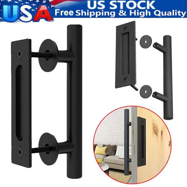 12" Sliding Barn Door Pull Flush Handle Gate Hardware Set Iron Black Heavy Duty