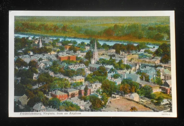 1930s Aerial View from an Airplane Fredericksburg VA Postcard Virginia
