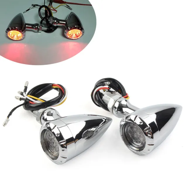 Motorcycle LED Red/Amber Brake Blinker Turn Signal Tail Light For Harley Silver