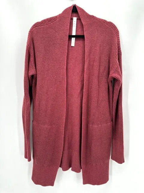 Lululemon Womens M/L Cashlu Sweater Wrap Heathered Mulled Wine Pockets Knit NWOT