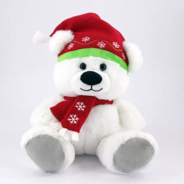 25cm Festive White Sitting Polar Bear Christmas Soft Toy Teddy Ornament Decor...