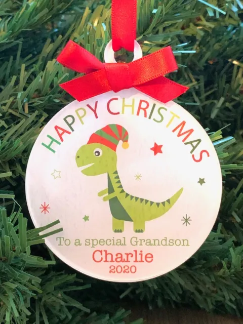Albero di Natale dinosauro personalizzato Bauble decorazione di Natale figlio nipote