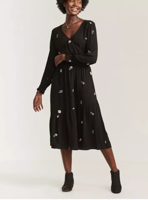 FAT FACE WOMENS Black Embellished Midi Dress Size 10 32.99