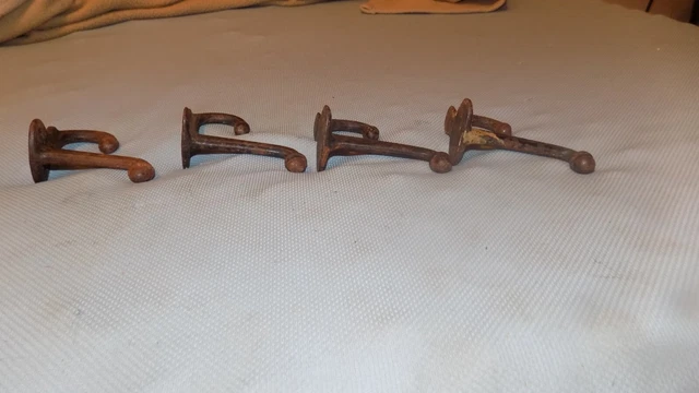 4 Coat Hooks Rustic School Farm House Old Cast Iron Vintage 1880’s Acorn Top