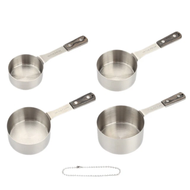 Juego de vasos medidores, 4 PIEZAS vasos medidores de acero inoxidable con mango de madera para cocinar cocina