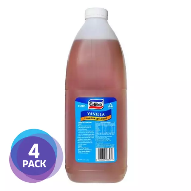 [4 PACK] Cottees Vanilla Flavouring Syrup 3L | Topping, Milkshake, Thickshake