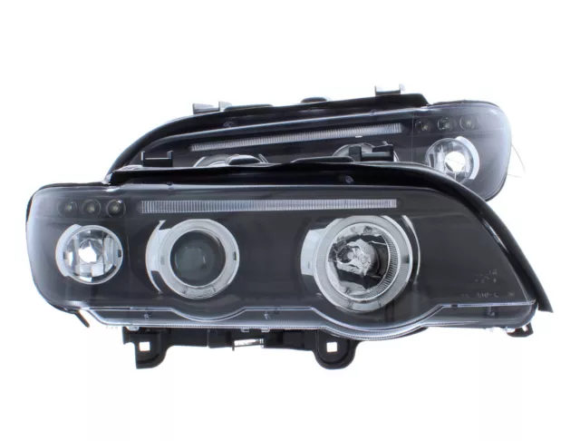 For BMW X5 E53 00-03 Black LED angel eye Halo Projector Headlights