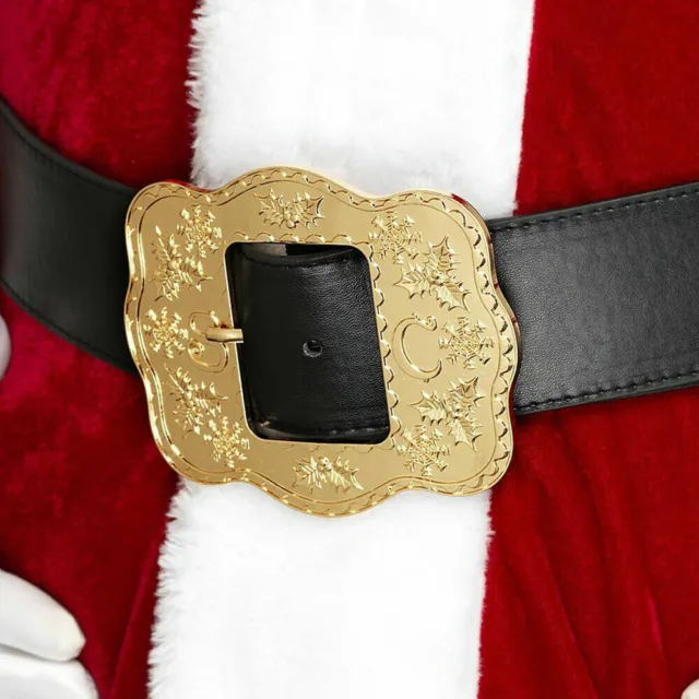 Adult Mens Santa Claus Renaissance Costume Black Belt Gold Ornate Buckle Vinyl