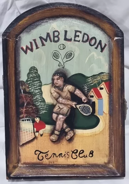 Vintage Wimbledon Tennis Club Wooden Box - 3D Pub Sign Plaque - 1960's