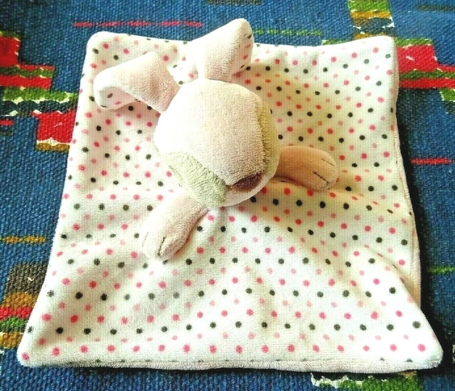 Jp/ Doudou Plat Beige Blanc Fleur Pois Rose Noir  Etat Neuf