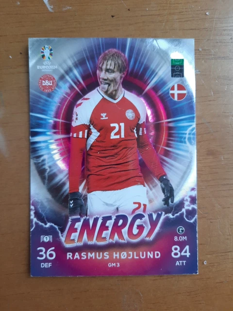 CARTE ÉNERGIE MATCH Attax Uefa Euro 2024 Gm 3 Rasmus Hojlund (Danemark