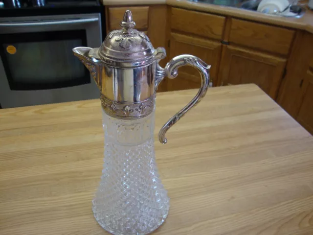 Vintage Crystal Glass  Pitcher Silverplated Claret Jug Made In Italy