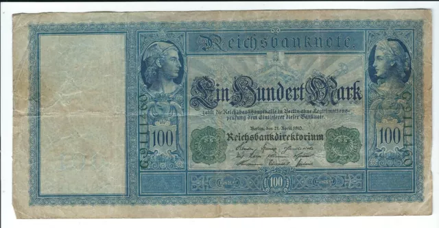 Banknote Deutschland - Deutsches Reich - Reichsbanknote - 100 Mark - 1910 - grün