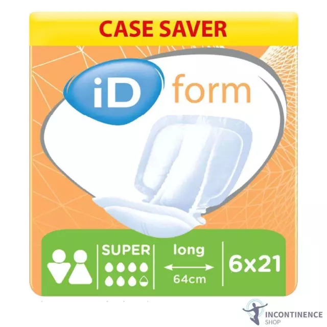 6x iD Form 2 Super (Anti-Leak Cuffs) - Pack of 21 - Incontinence Pads - 2900ml