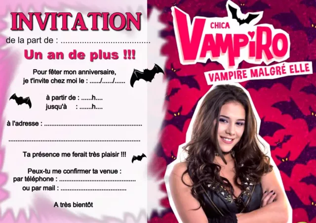 5 ou 12 cartes invitation anniversaire chica vampiro REF 325