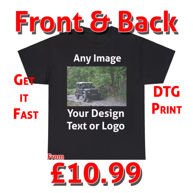 Personalised Black T Shirt Your Image Custom Photo Printed Stag do Hen Party