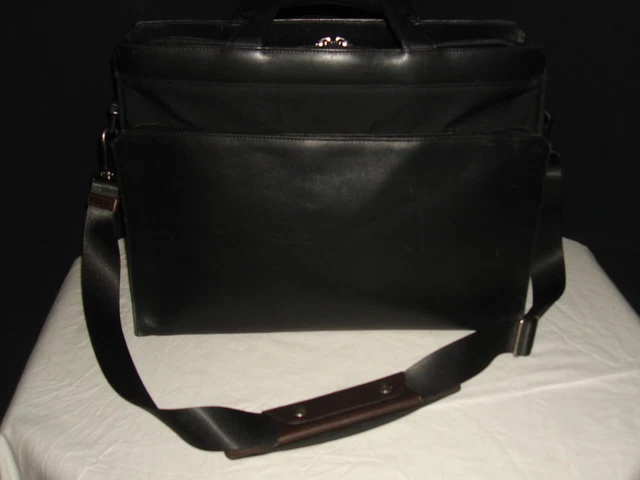 TUMI Black Leather/Ballistic Nylon Deluxe Laptop/Briefcase W/Strap #2962D EUC
