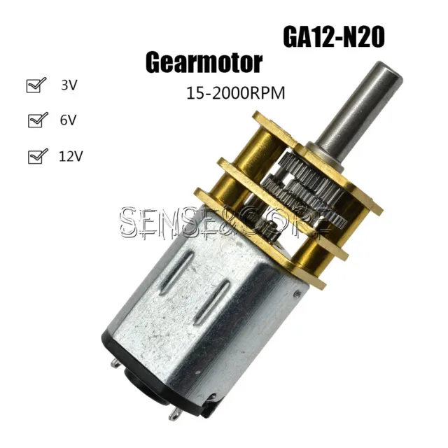 GA12-N20 3V/6V/12V 15-2000RPM DC Gearmotor Micro Gear Motor Metal Gearbox